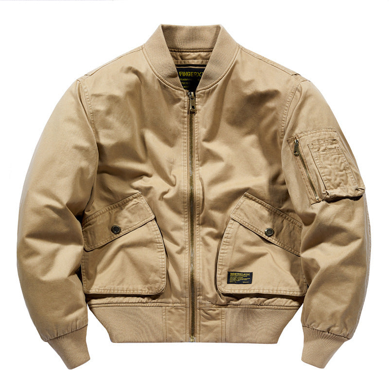 Herren Kurz geschnittene Canvas‑Bomberjacke mit oversized Pattentaschen und Ärmel‑Utilityfach – Brevano