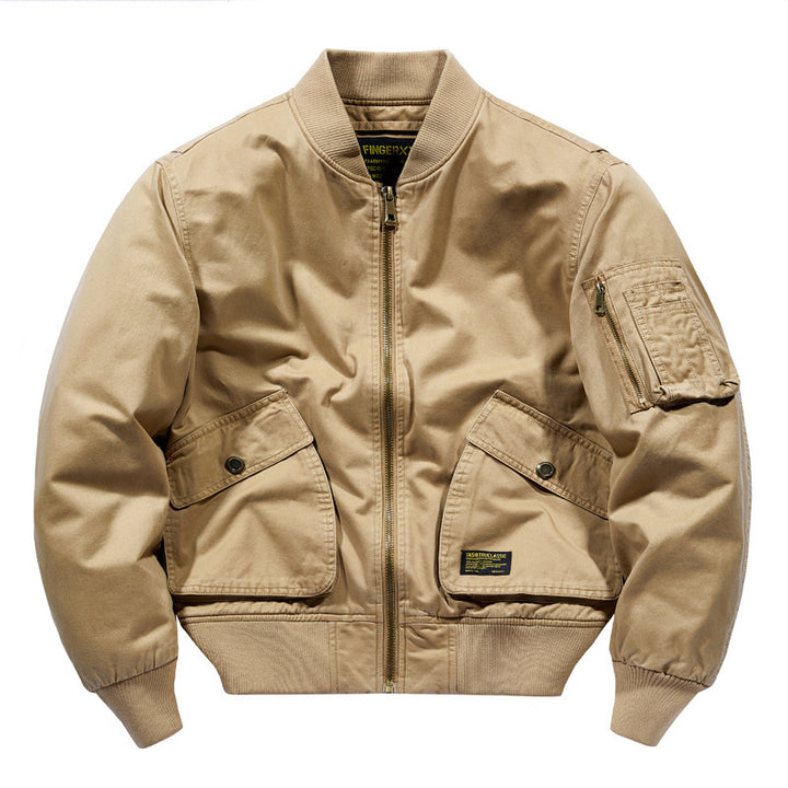Herren Kurz geschnittene Canvas‑Bomberjacke mit oversized Pattentaschen und Ärmel‑Utilityfach – Brevano