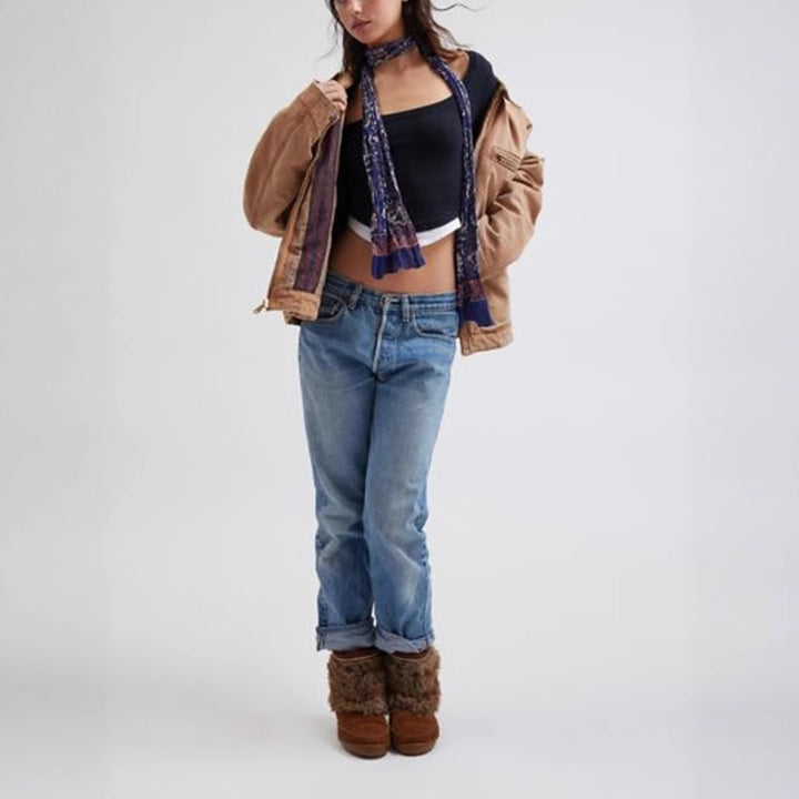Damen Cropped-Langarmshirt mit eckigem Ausschnitt und kontrastbündchen – Avérine