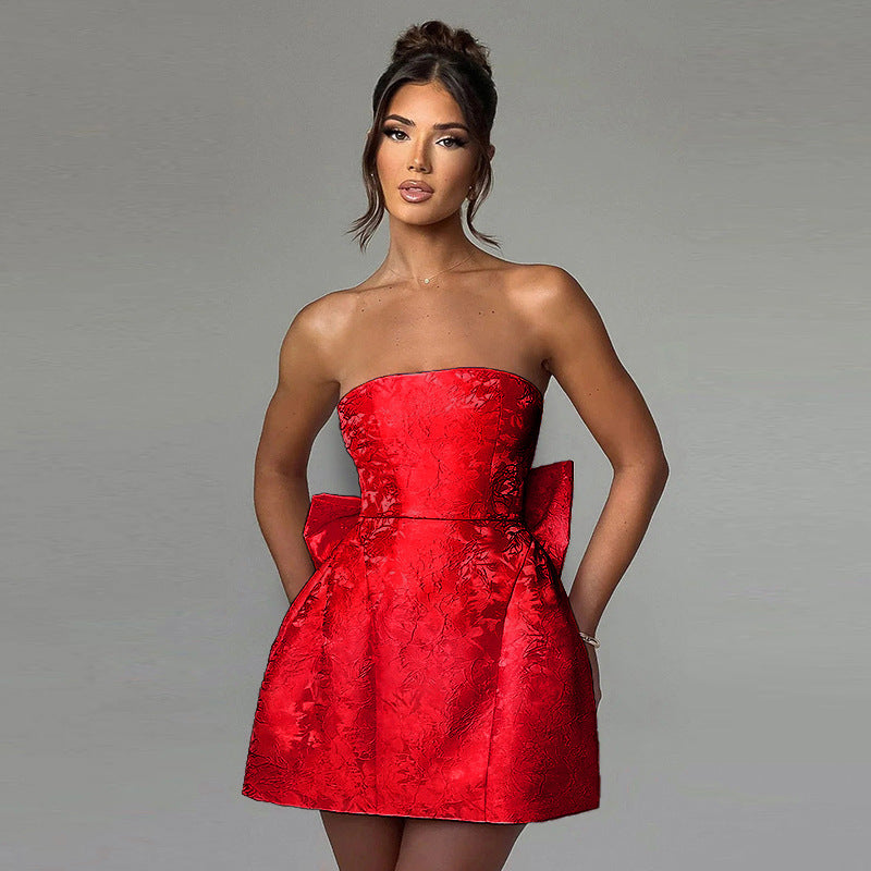 Damen schulterfreies Cocktailkleid mit elegantem Schleifendetail Echo Archiv