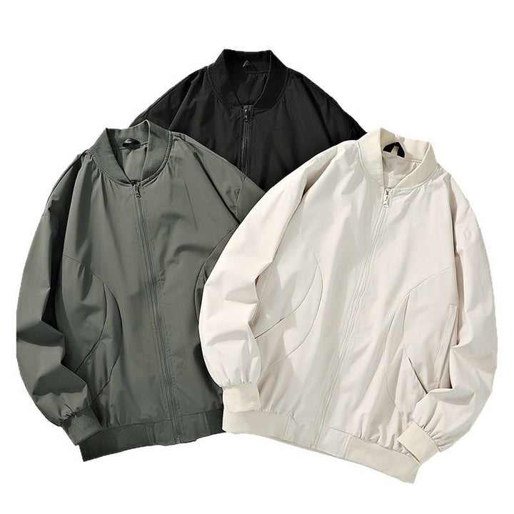 Leichte, oversized Bomberjacke für Herren mit elastischen Rippbündchen und verdecktem Reißverschluss – Brevano