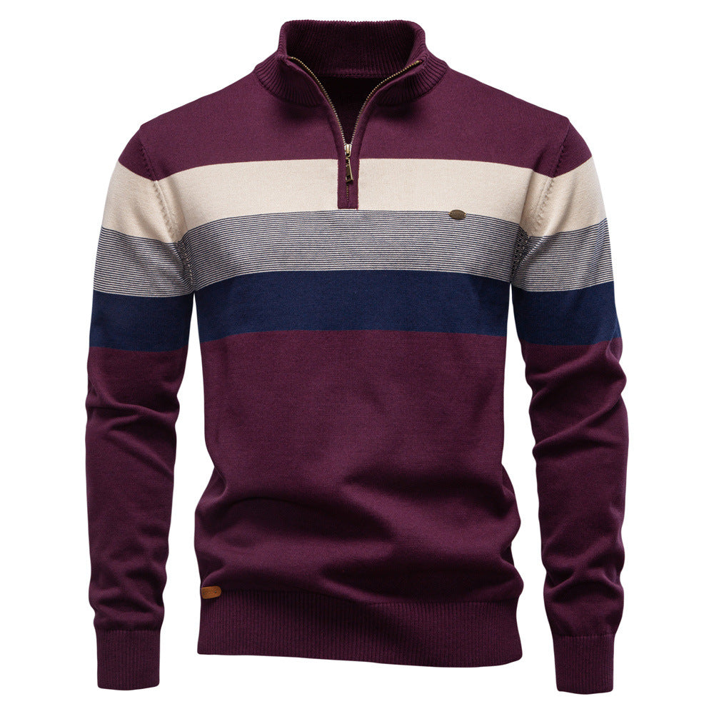 Herren Strickpullover mit modischem Stehkragen und feinen Streifen Echoarchiv
