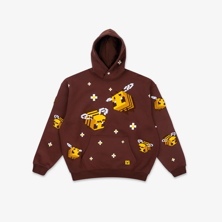 Unisex nan Kapuzenpullover mit eingestricktem Pixel-Bienenmotiv und aufgesetzter Kängurutasche Echo Archiv