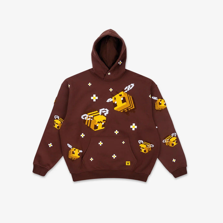 Unisex nan Kapuzenpullover mit eingestricktem Pixel-Bienenmotiv und aufgesetzter Kängurutasche Echoarchiv