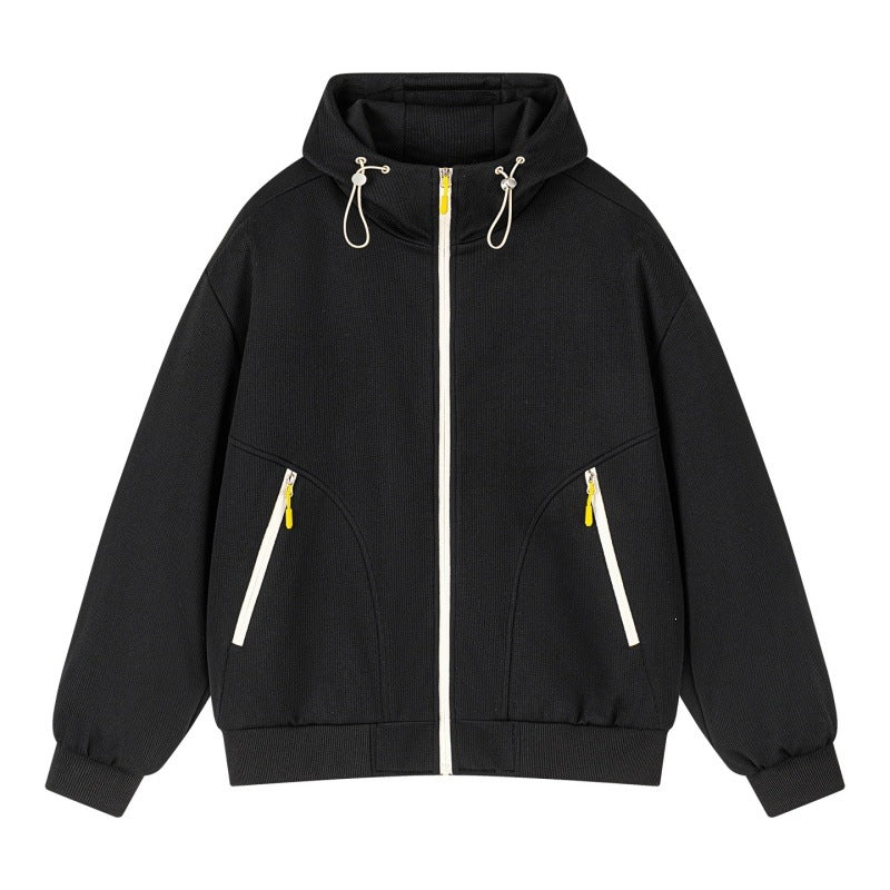 Unisex Oversize Kapuzen-Sweatjacke mit kontrastierenden Reißverschlüssen & geripptem Saum Echoarchiv