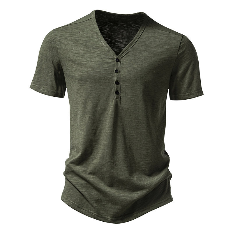 Herren Kurzarm-Henley-Shirt mit V-Ausschnitt und Knopfleiste Echoarchiv