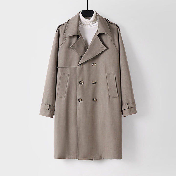 Herren Midilanger Oversize-Trenchcoat mit doppelter Knopfreihe und Schulterklappen Echoarchiv