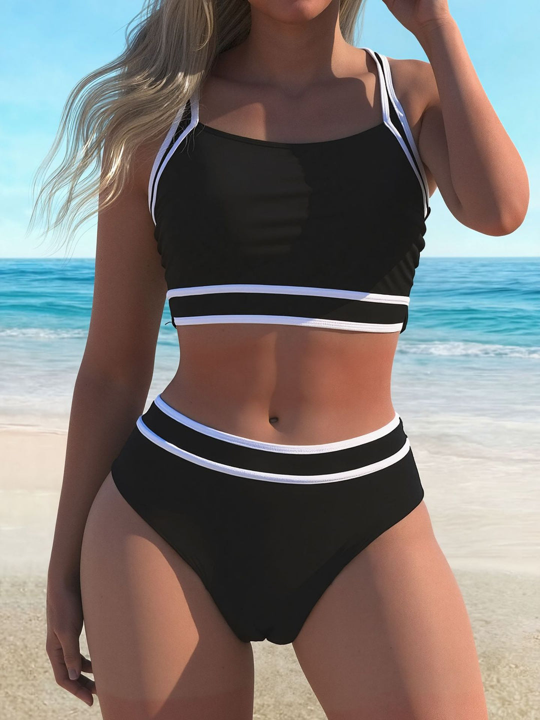 Damen Sportliches Bikini-Set mit modischen Kontraststreifen Echo Archiv
