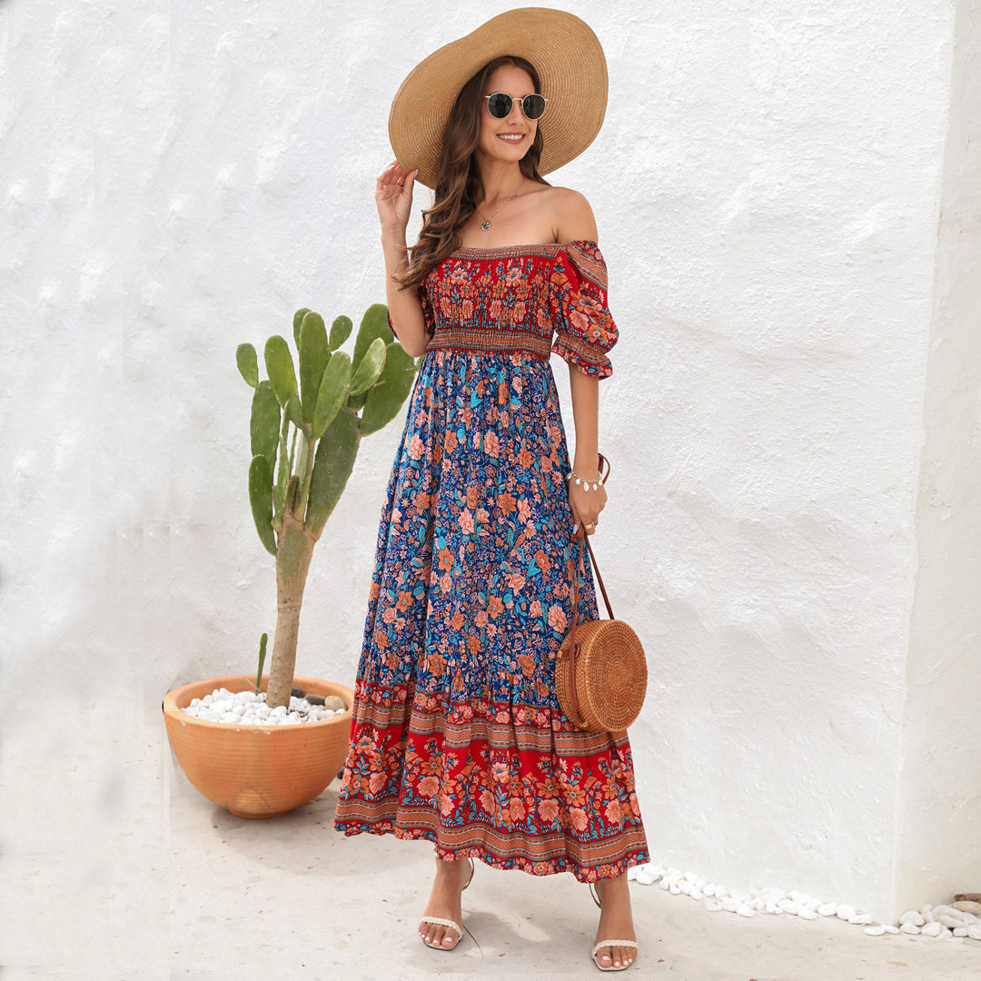 Damen Maxi-Kleid mit schulterfreier Passform und floralen Mustern Echo Archiv
