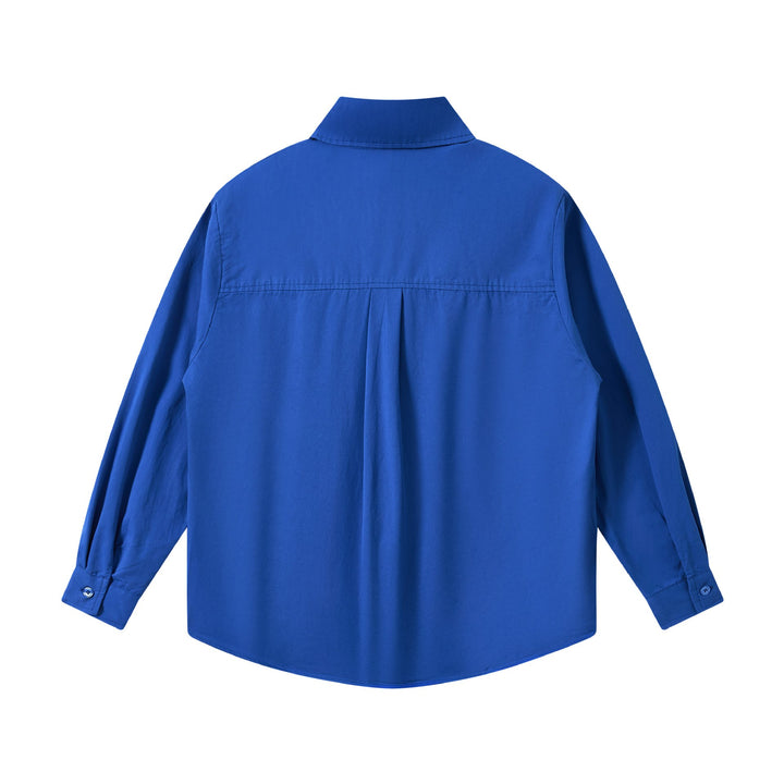 Unisex Oversize Hemdjacke aus leichter Baumwollmischung mit Brusttasche und abgerundetem Saum Echoarchiv