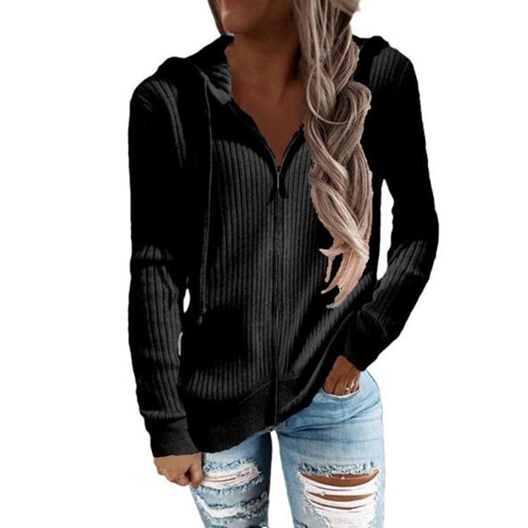 Damen nan gerippter Kapuzen-Zip-Hoodie mit halbem Reißverschluss und Kängurutaschen Echo Archiv