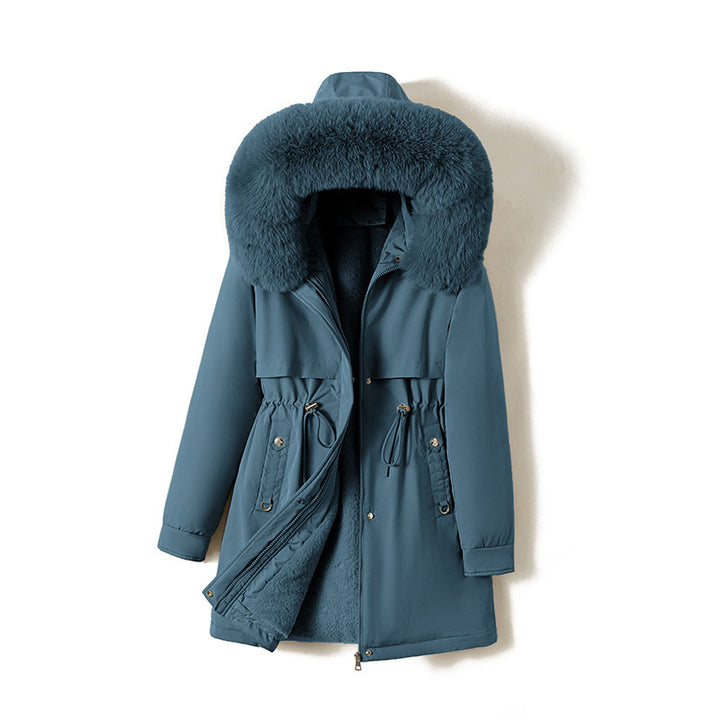 Damen nan moderner Thermoparka im Clean‑Look mit Oversize‑Fellkapuze, innenweichem Teddyfutter und verstellbarer Taille Echo Archiv