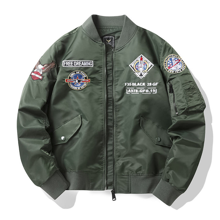 Herren Vintage-inspirierte Piloten-Bomberjacke mit Aufnäher-Details und Ärmeltasche Echo Archiv