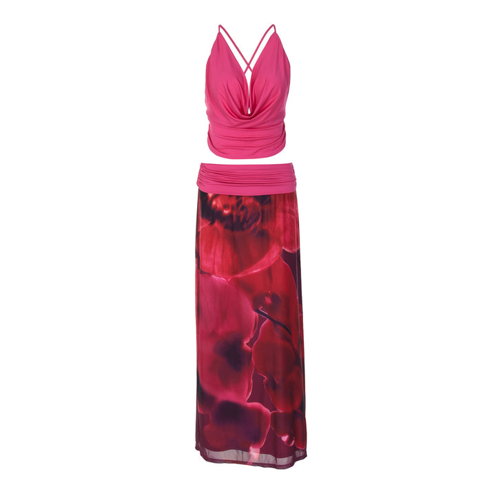Damen Boho Maxikleid mit raffiniertem Oberteil und floraler Drapierung Echo Archiv