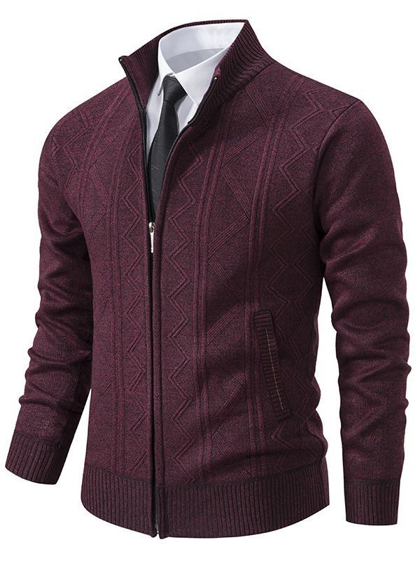 Herren modische Strickjacke mit strukturiertem Zopfdesign und hoher Stehkragen Echoarchiv