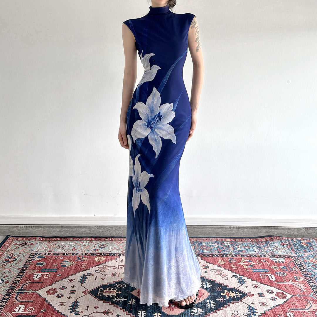 Damen Maxikleid mit floralem Design und elegantem Stehkragen Echo Archiv