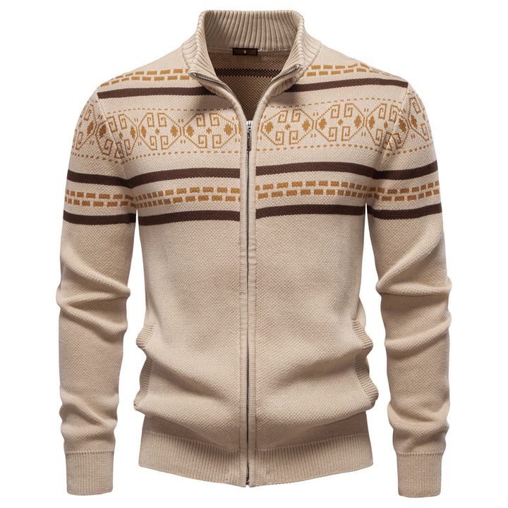 Herren Strickjacke mit modernem Zipper-Design und Muster Echoarchiv