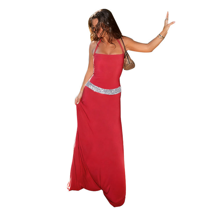 Damen Elegantes Maxikleid mit schickem Halterneck und Glitzerakzenten Echo Archiv