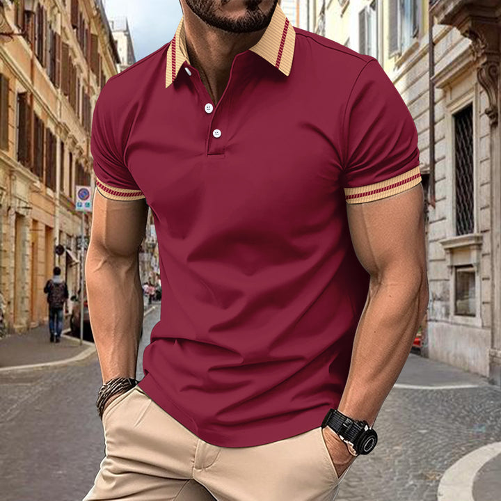 Herren modisches Kurzarm-Polohemd mit kontrastierenden Akzenten und feinem Strukturdesign Echoarchiv