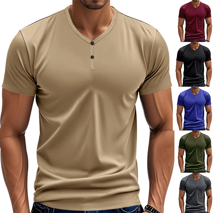Herren Kurzarm Henley-T-Shirt mit strukturiertem V-Ausschnitt Echoarchiv