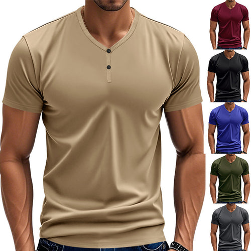 Herren Kurzarm Henley-T-Shirt mit strukturiertem V-Ausschnitt Echoarchiv