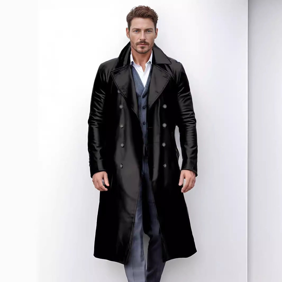 Herren Leder-Trenchcoat mit doppelter Knop Reihenführung Echoarchiv