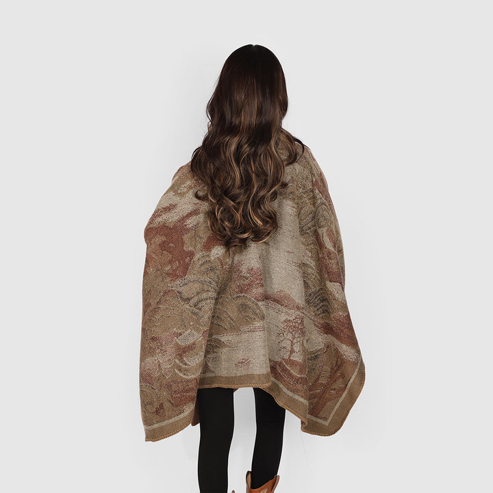 Damen Jacquard-Cape mit grafischem Blumenmotiv und kastigem Oversize-Schnitt – Avérine