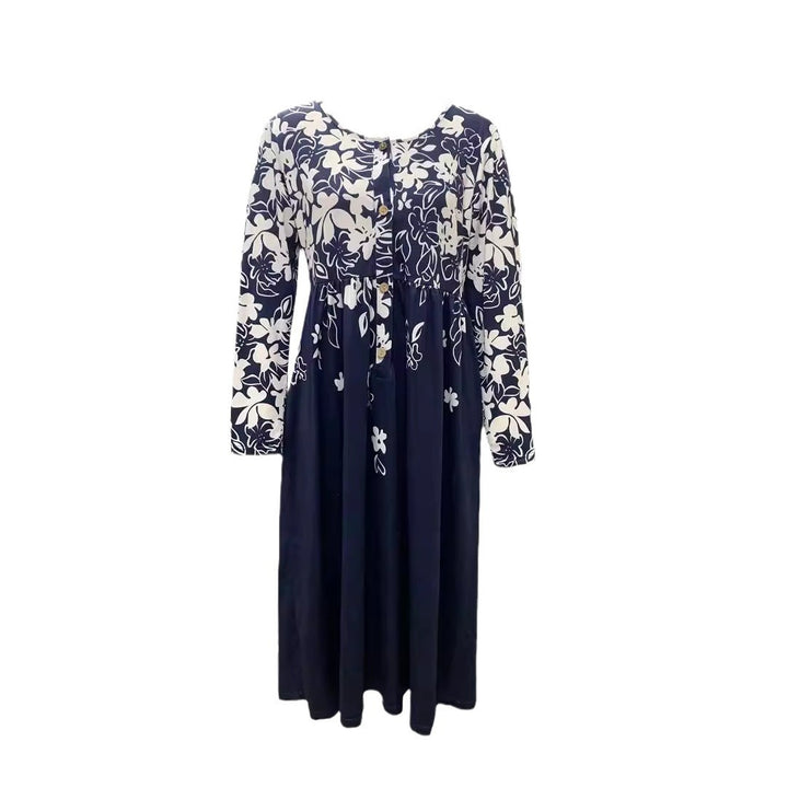 Damen Maxikleid mit V-Ausschnitt, Blumenprint, Knopfleiste und Eingrifftaschen Echoarchiv