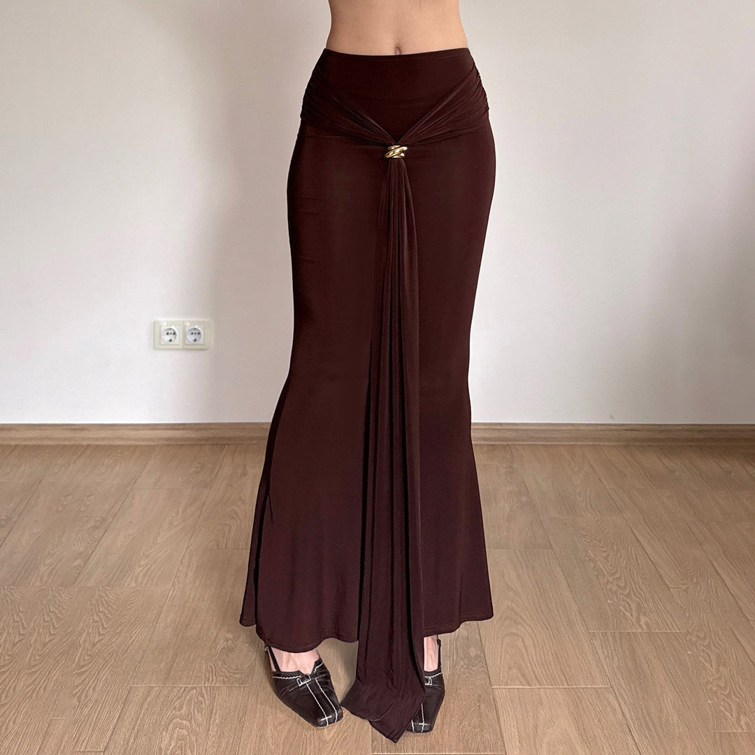 Damen Maxirock mit High‑Waist Wickeldetail, Drapée‑Vorderteil und Metallring Echo Archiv