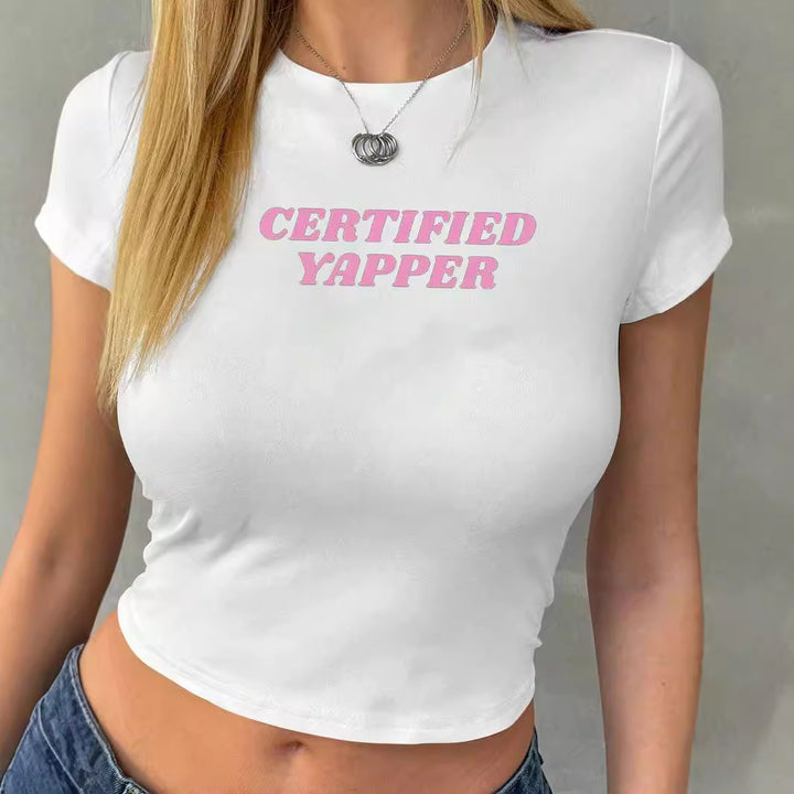Damen Crop-Top mit floralem Grafikdruck und figurbetontem Schnitt Echo Archiv