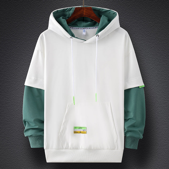Herren Oversize-Lagenlook Kapuzenpullover mit Kontrastärmeln und Kängurutasche Echo Archiv