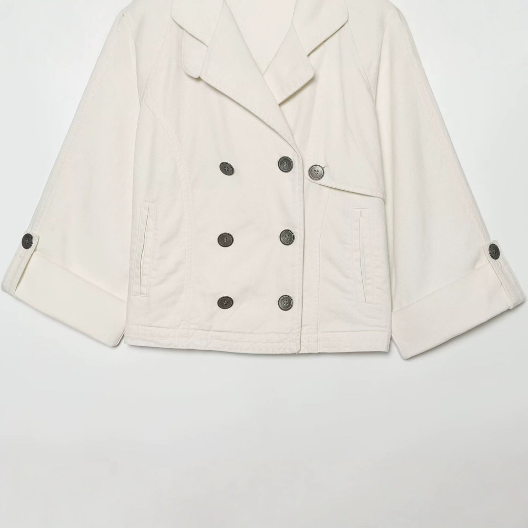 Damen Kurzes Doppelreihiges Trench‑Cape mit weitem Kragen und dreiviertel Ärmeln Echo Archiv