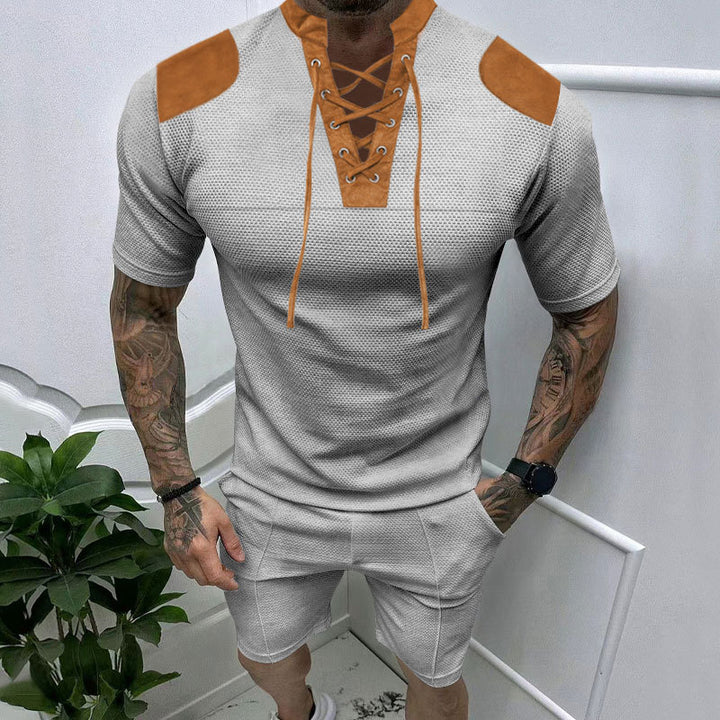 Herren trendiges Sport-T-Shirt mit einzigartigem Schnürdesign und atmungsaktivem Gewebe Echoarchiv