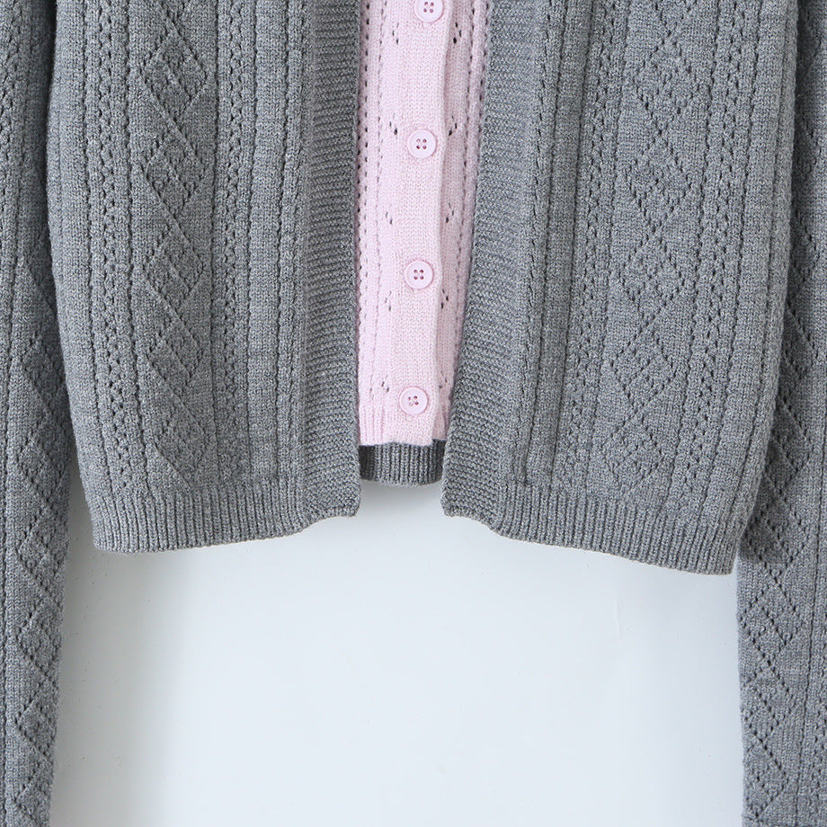 Damen Feinstrick-Zweiteiler Cardigan mit Schleifenkragen und Zierweste Echoarchiv