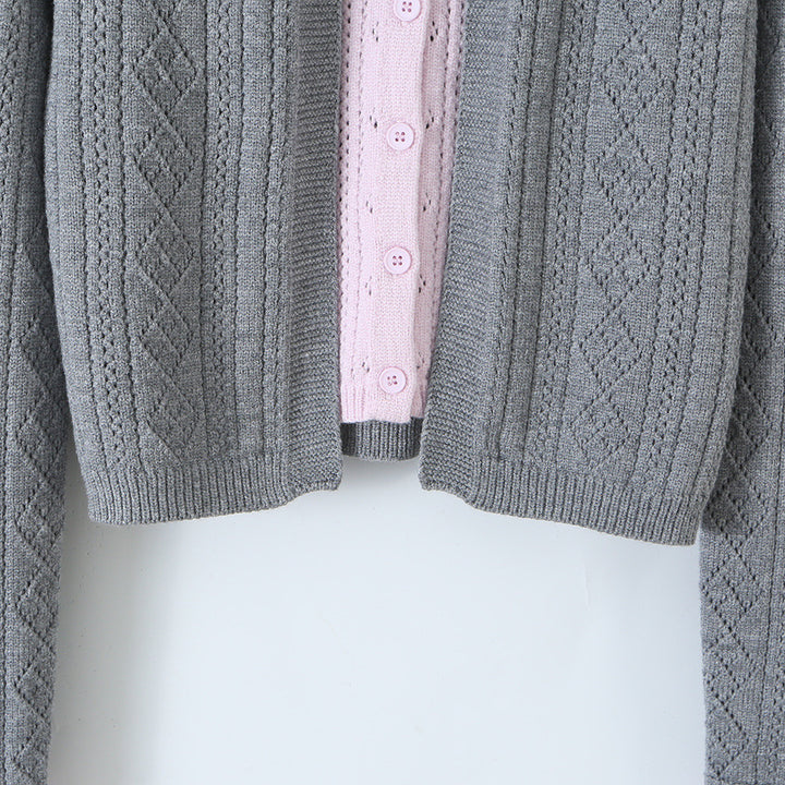 Damen Feinstrick-Zweiteiler Cardigan mit Schleifenkragen und Zierweste Echoarchiv