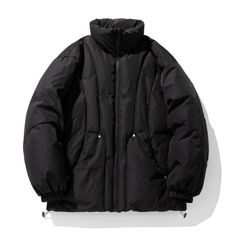 Unisex Boxy-Pufferjacke mit vertikaler Steppung, hohem Stehkragen und Kordelzugsaum Echo Archiv