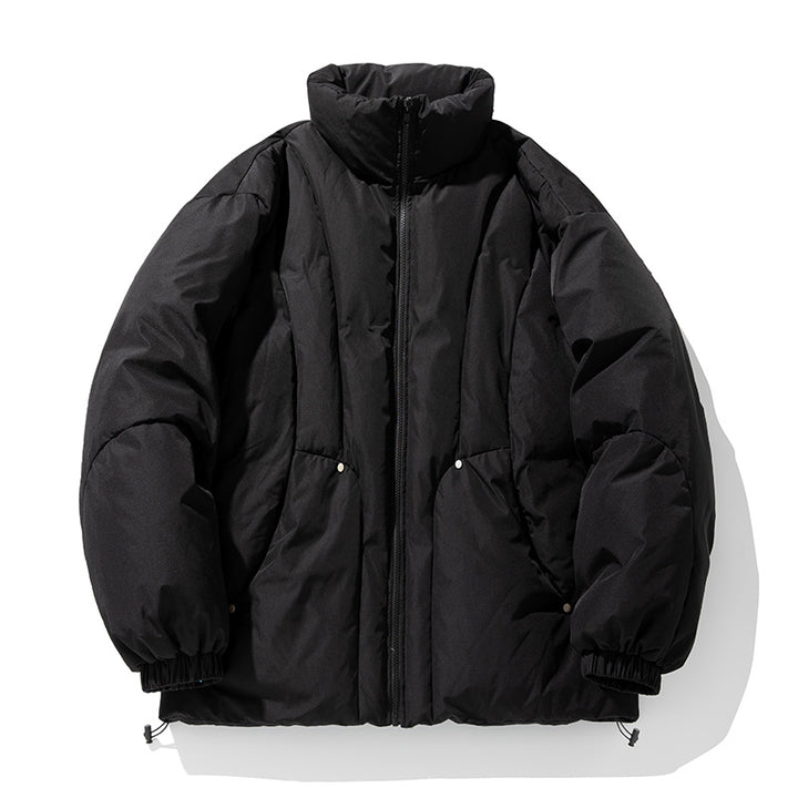 Unisex Boxy-Pufferjacke mit vertikaler Steppung, hohem Stehkragen und Kordelzugsaum Echo Archiv