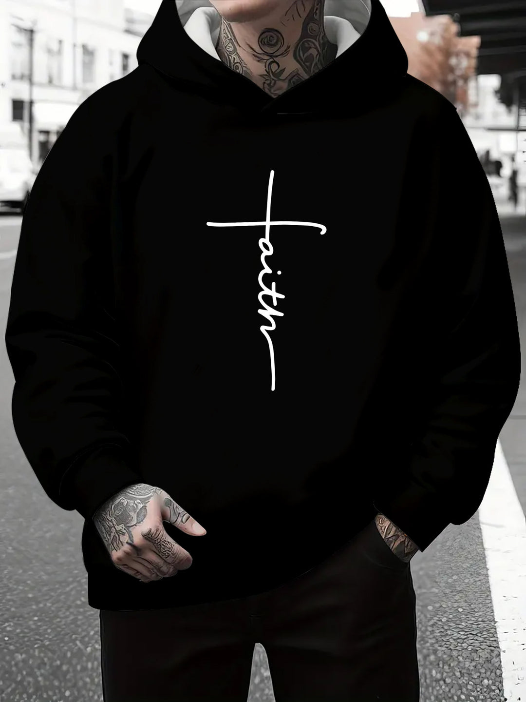 Herren Kapuzenpullover mit subtiler Farbverlauf-Optik und inspirierendem Schriftzug Echoarchiv