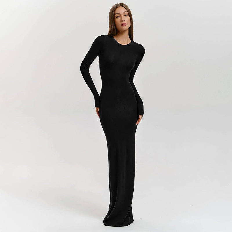 Damen Elegantes Langarm-Maxikleid mit figurformendem Schnitt und hohem Komfort – Valéora
