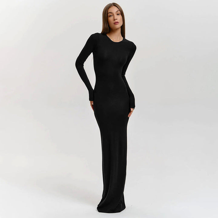 Damen Elegantes Langarm-Maxikleid mit figurformendem Schnitt und hohem Komfort – Valéora