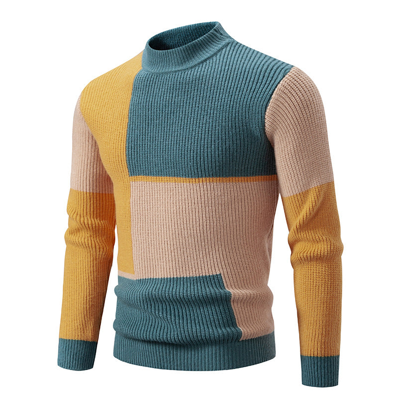 Herren Grobstrick-Pullover mit Stehkragen und kontrastierendem Blockstreifenmuster Echo Archiv