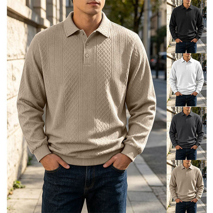 Herren Feinstrick-Poloshirt mit Zopfmuster und gerippten Bündchen Echoarchiv