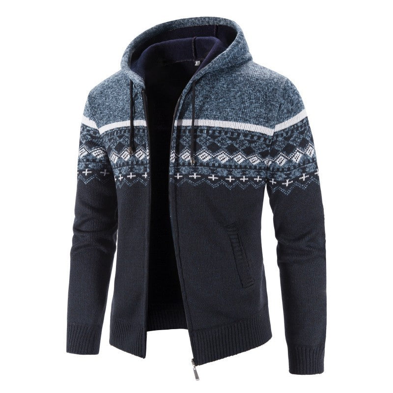 Herren Melierte Strickjacke mit Kapuze und Norweger-Muster Echoarchiv