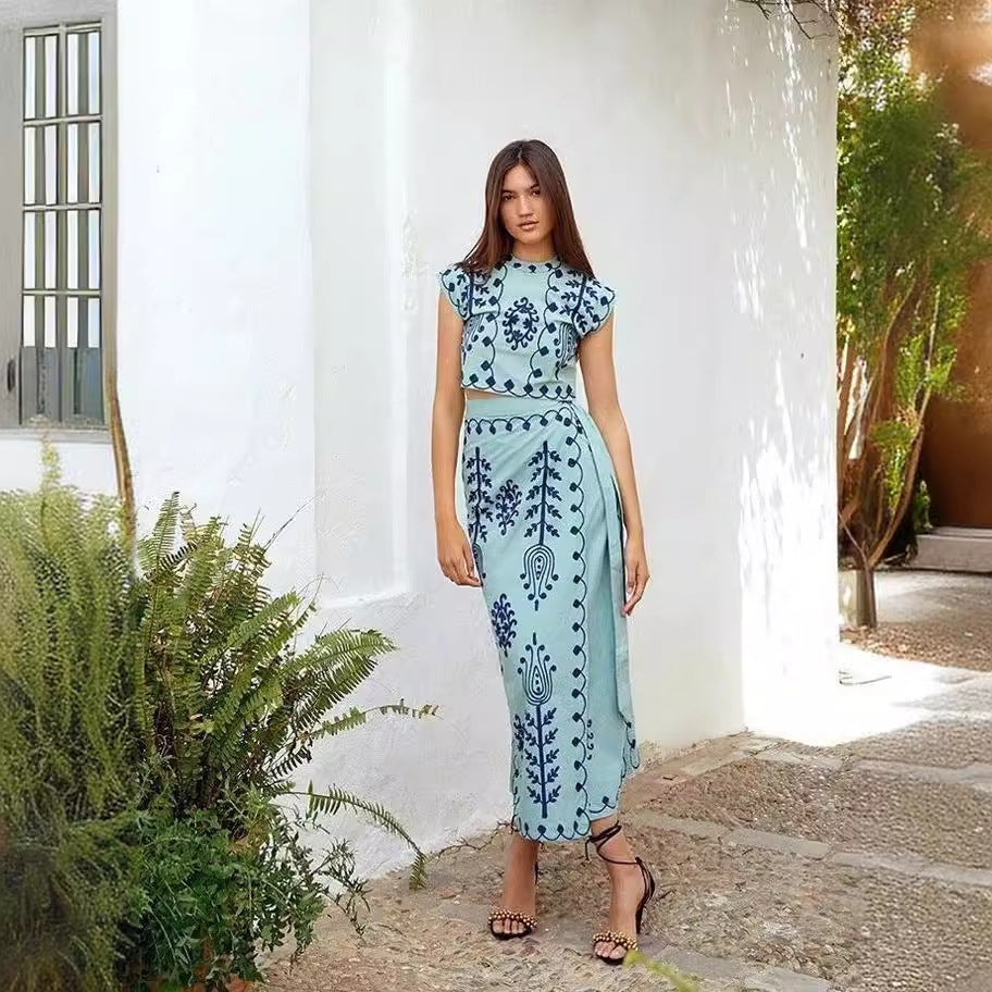 Damen Zweiteiliges Set mit floraler Stickerei und bequemer Bundlösung Echo Archiv
