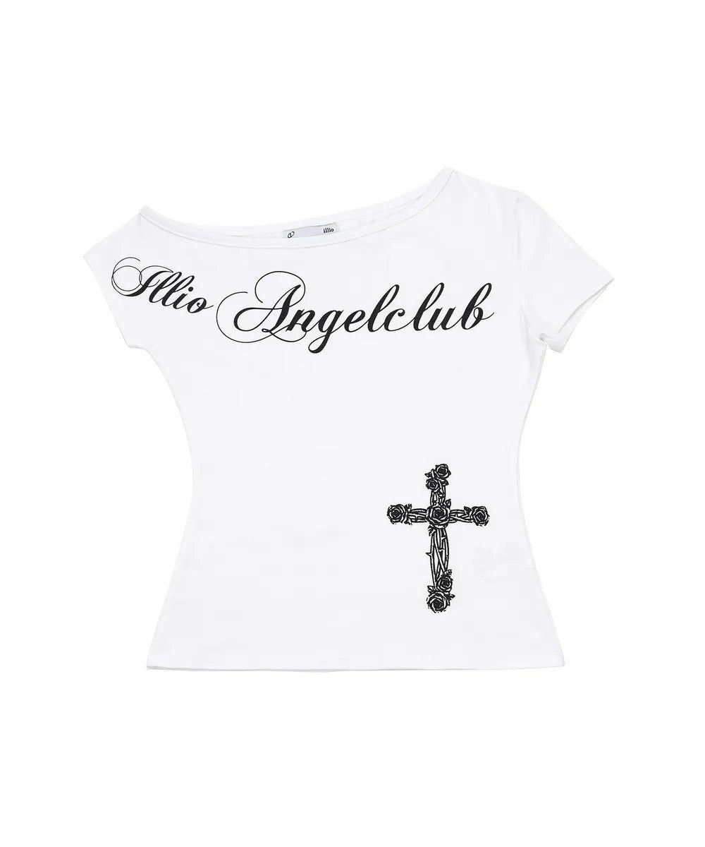 Damen Off-Shoulder T-Shirt mit Kreuzmotiv Echo Archiv