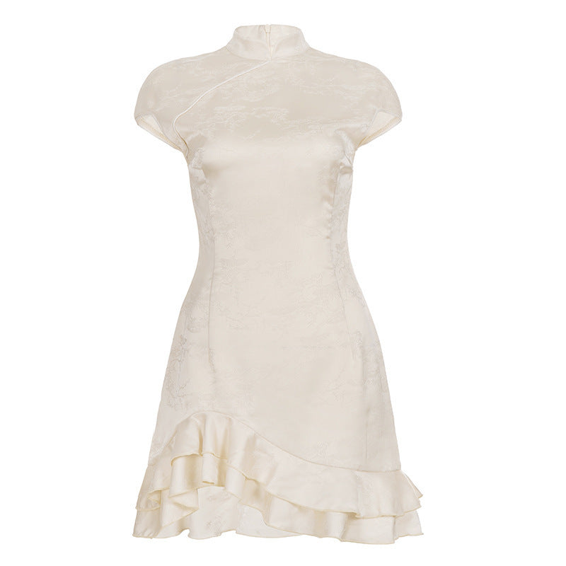 Damen elegant geschnittenes Chiffon-Kleid mit Rüschenkante Echo Archiv
