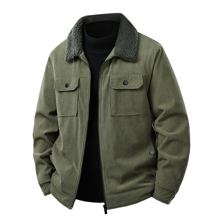 Herren Kord-Workjacke mit Sherpa-Kragen, verdecktem Reißverschluss und Multifach-Brusttaschen Echoarchiv