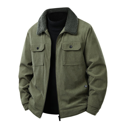 Herren Kord-Workjacke mit Sherpa-Kragen, verdecktem Reißverschluss und Multifach-Brusttaschen Echoarchiv