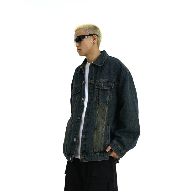 Herren Boxy-Denim-Überhemdjacke mit Druckknopfblende, Pattentaschen & geradem Saum Echoarchiv