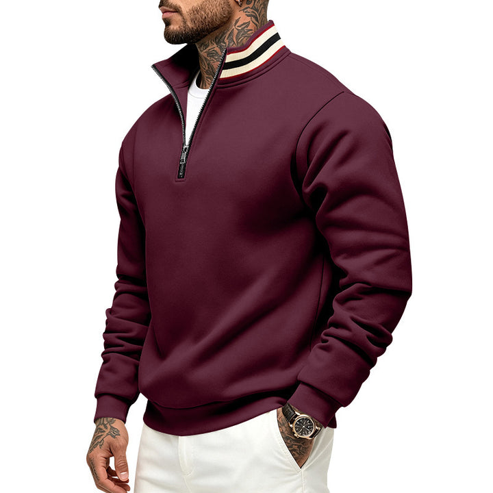 Herren Sweatshirt mit Halbreißverschluss und gestreiftem Stehkragen Echoarchiv